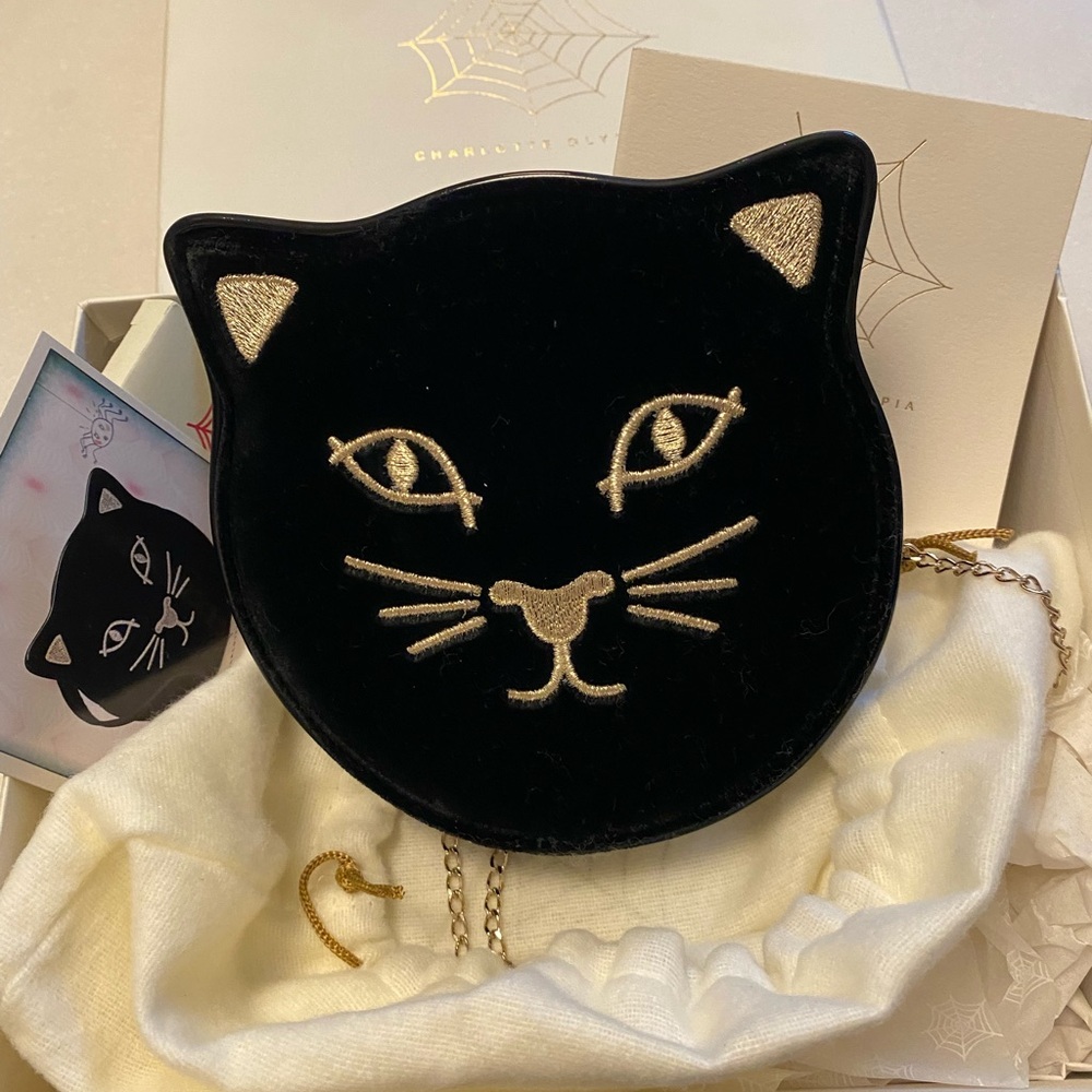 Black Cat Charlotte Olympia Lucy Feline Velvet mini Bag